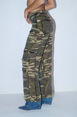 DOWN AND DIRTY CAMO WIDE LEG RHINESTONE CARGO PANT