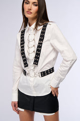 DOWN WITH THE SICKNESS BUTTON DOWN POPLIN TOP