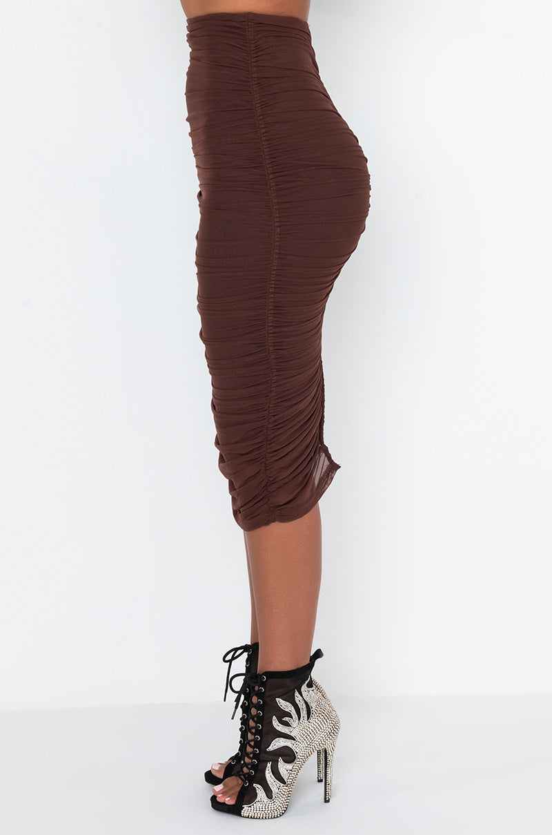 DRAMA FREE CINCHED MESH MIDI SKIRT