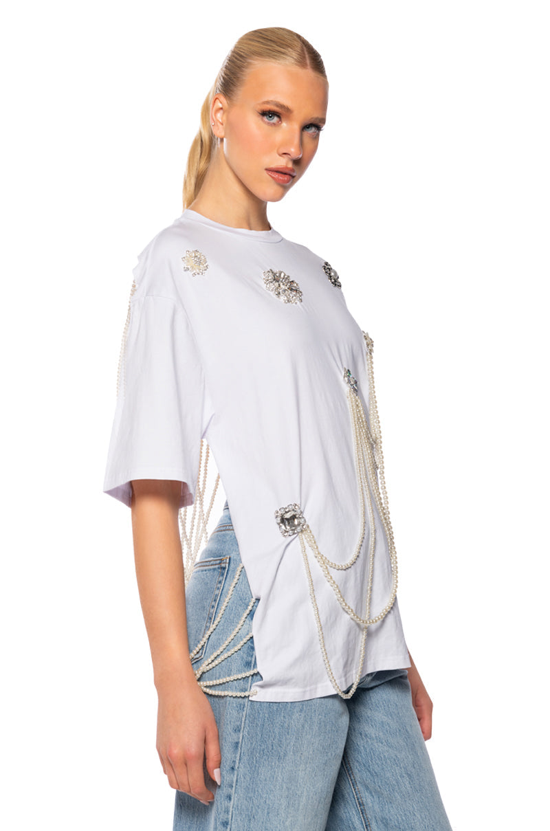 DRIPPING IN JEWELS EMBELLISHED T SHIRT