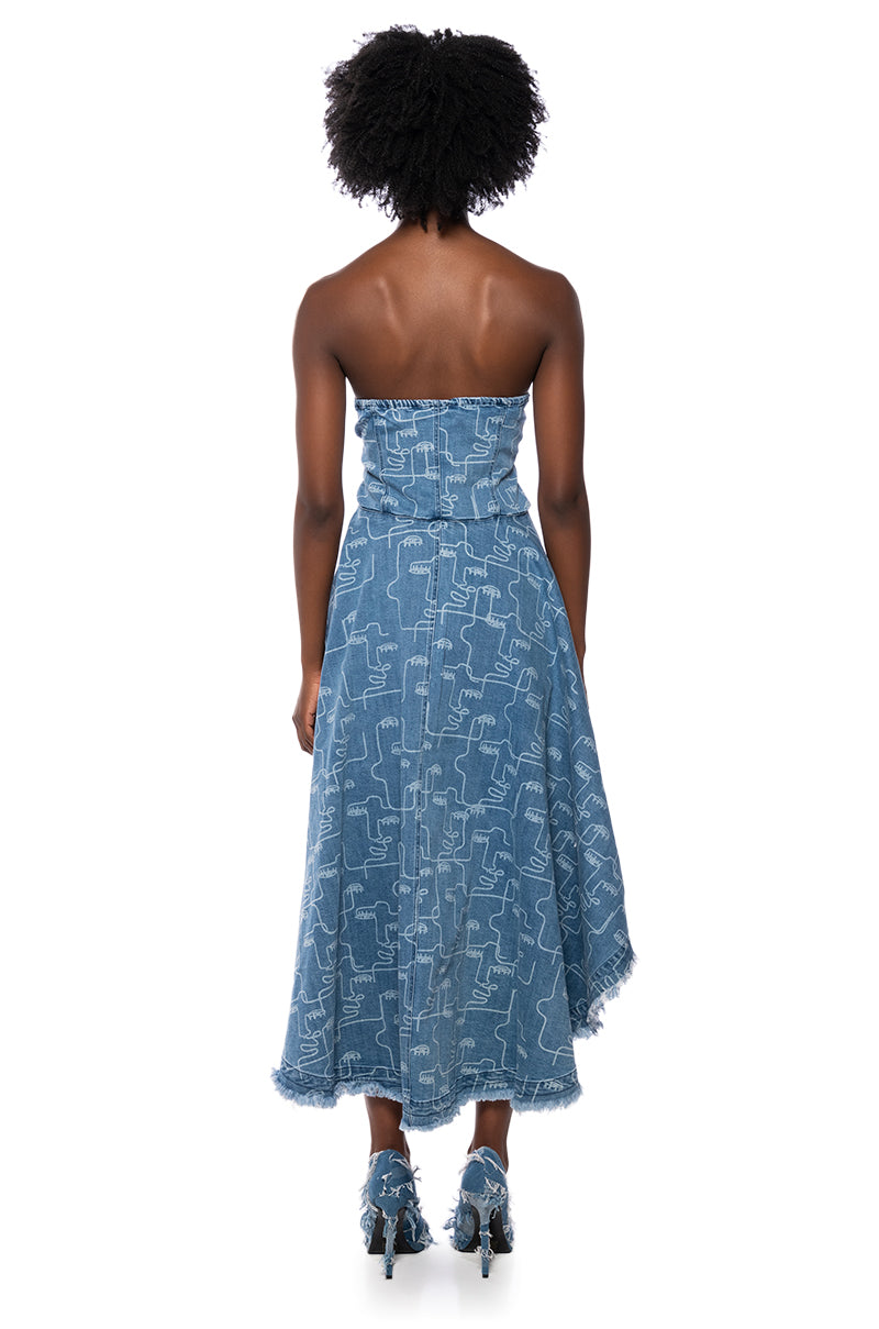 DUSK TIL DAWN PRINTED DENIM CORSET BLOUSE
