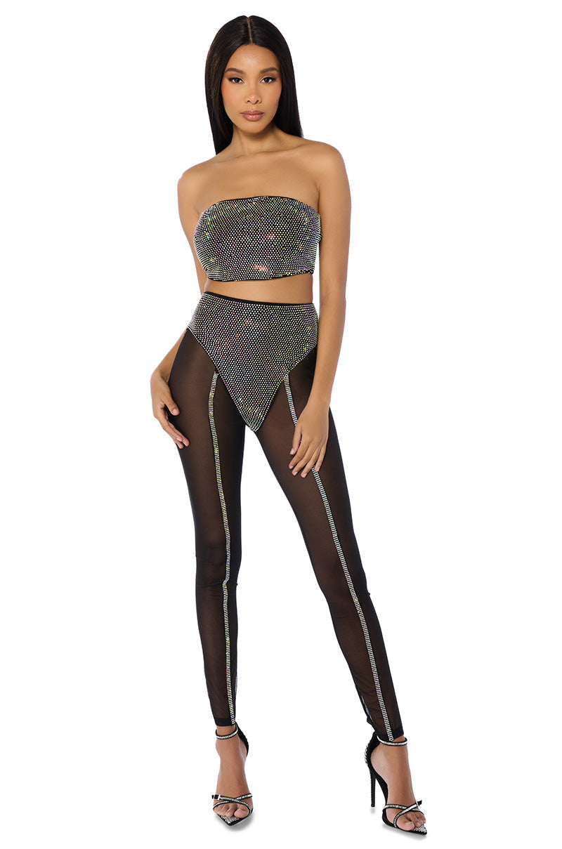 DYNAMITE EMBELLISHED HIGH WAIST MESH LEGGING IN BLACK SILVER