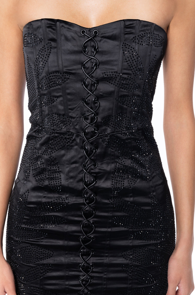 ELLIS LACE UP STRAPLESS MINI DRESS