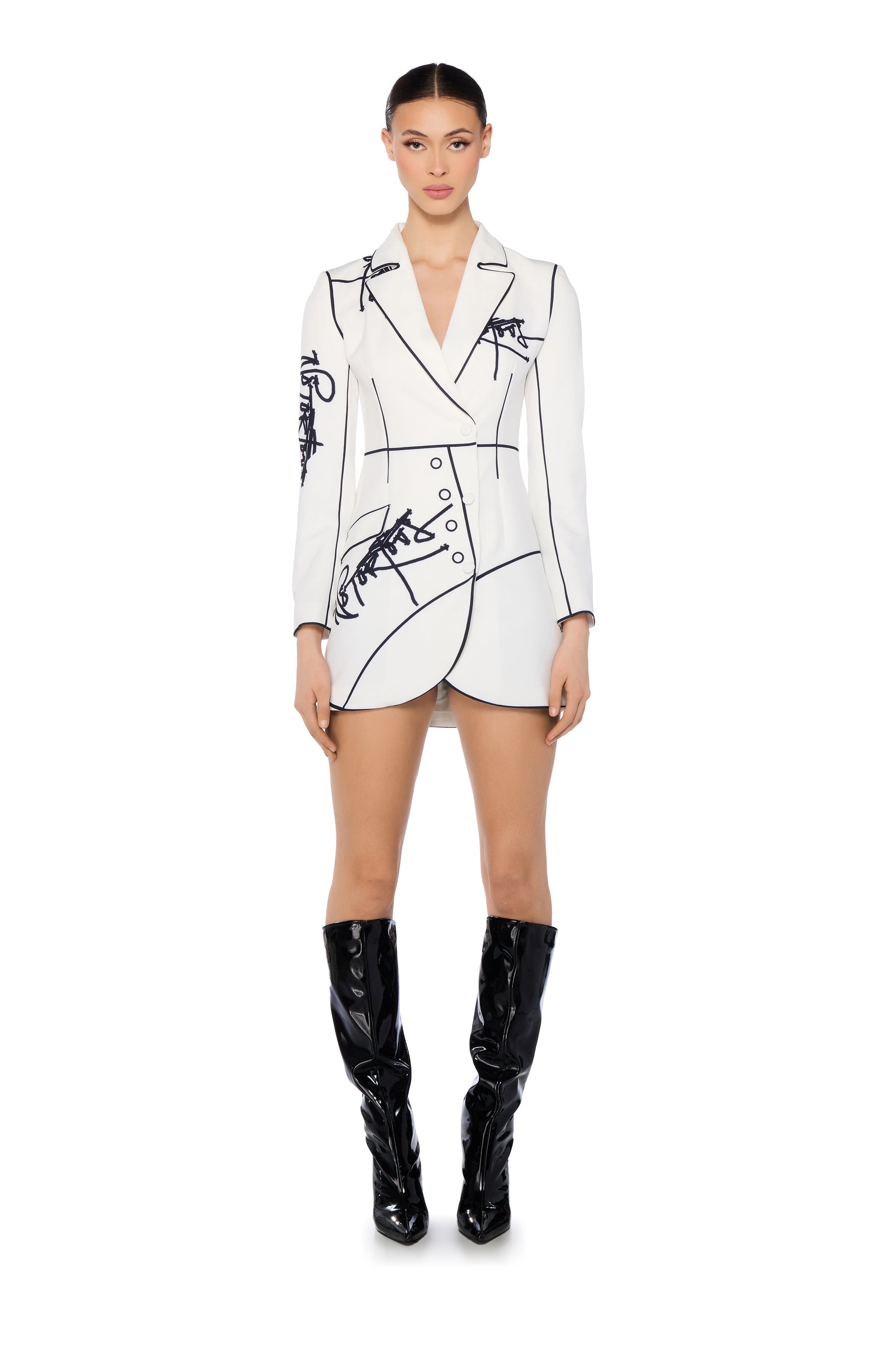 ELLIS OUTLINED BLAZER MINI DRESS IN WHITE