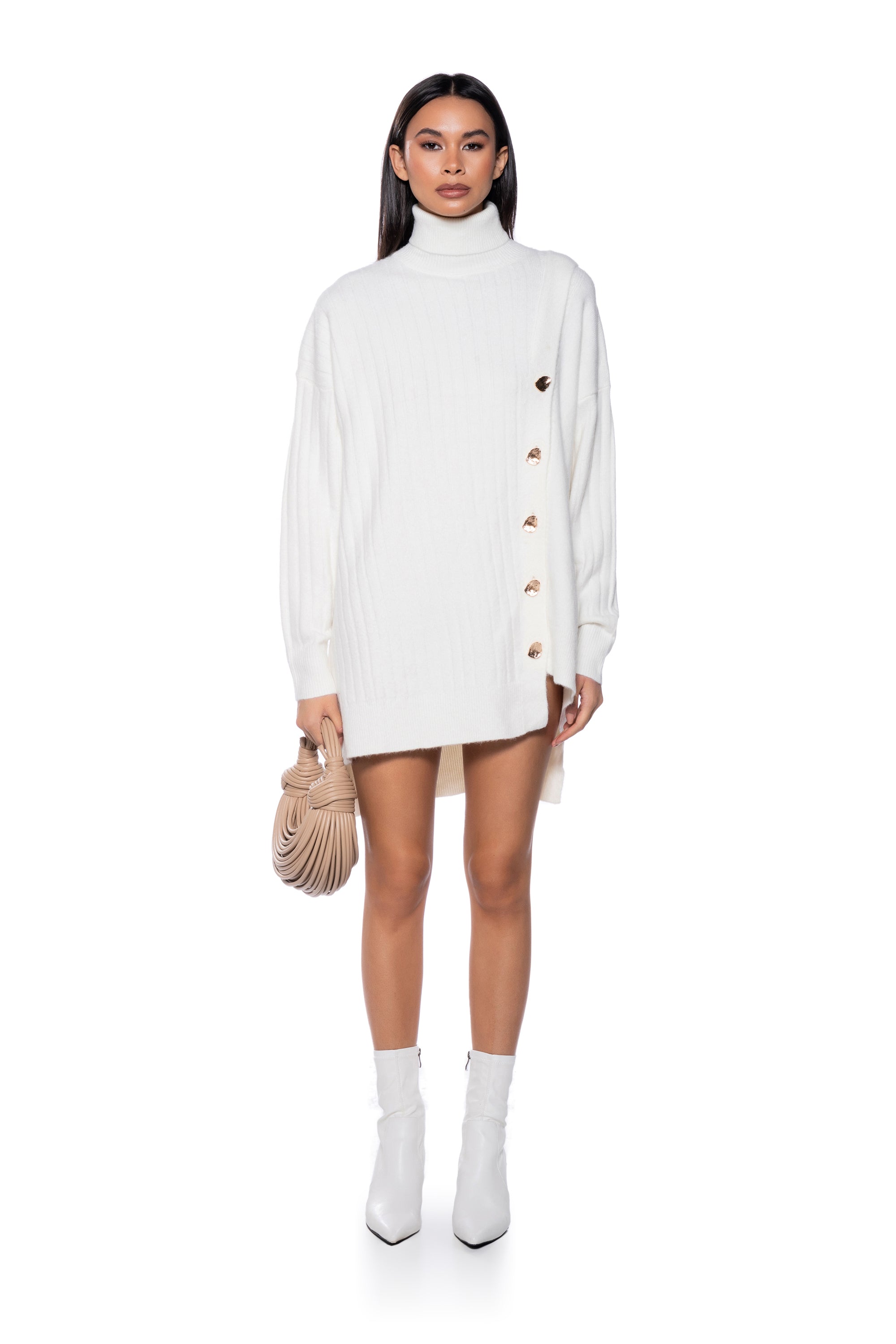 ELLIS OVERSIZED BUTTON DETAIL OPEN SIDE SWEATER