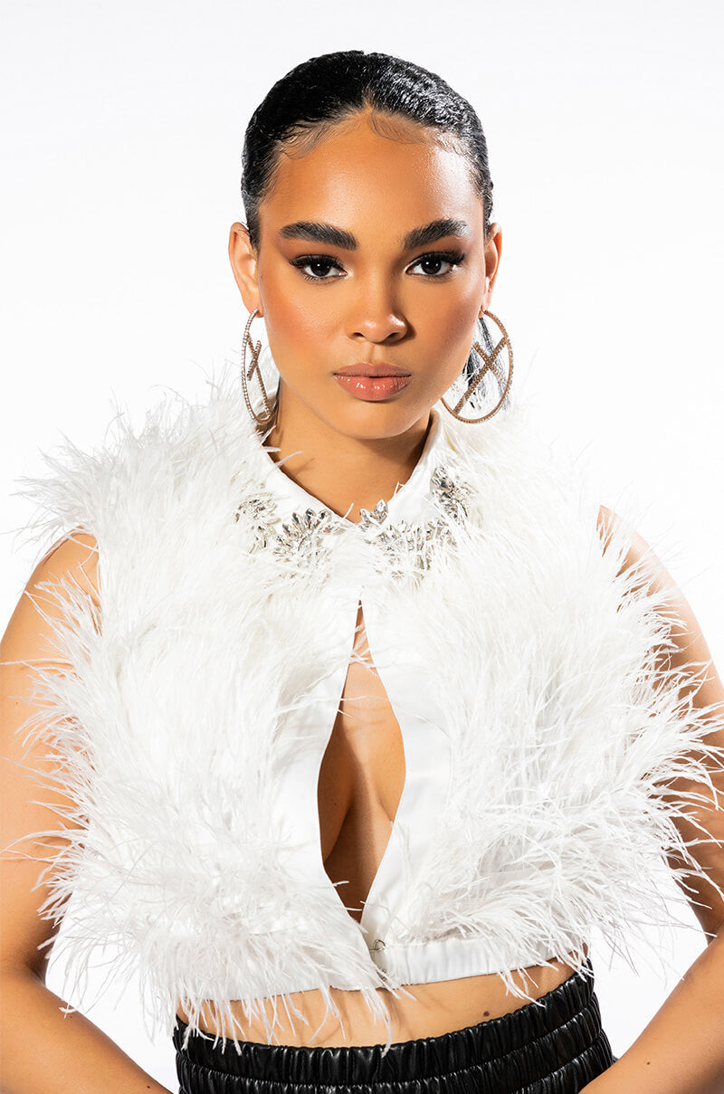 BASH ALL OVER FEATHER SLEEVELESS BLOUSE