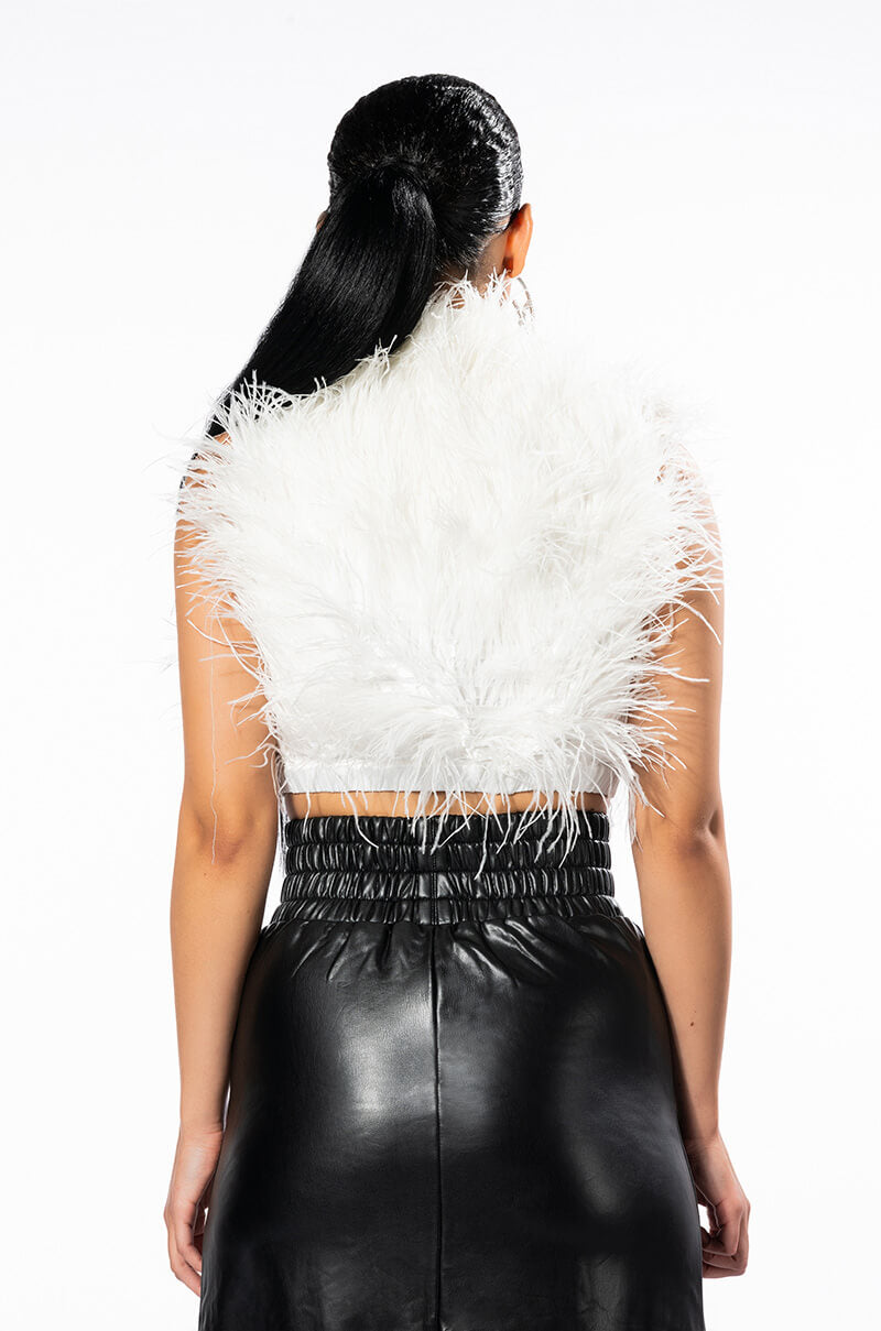BASH ALL OVER FEATHER SLEEVELESS BLOUSE