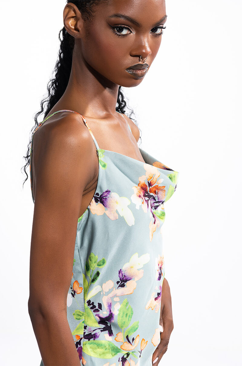FLORAL PICTURE OF CLASS SATIN SLIP DRESS