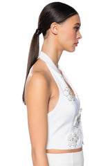FLOWER APPLIQUE HALTER VEST