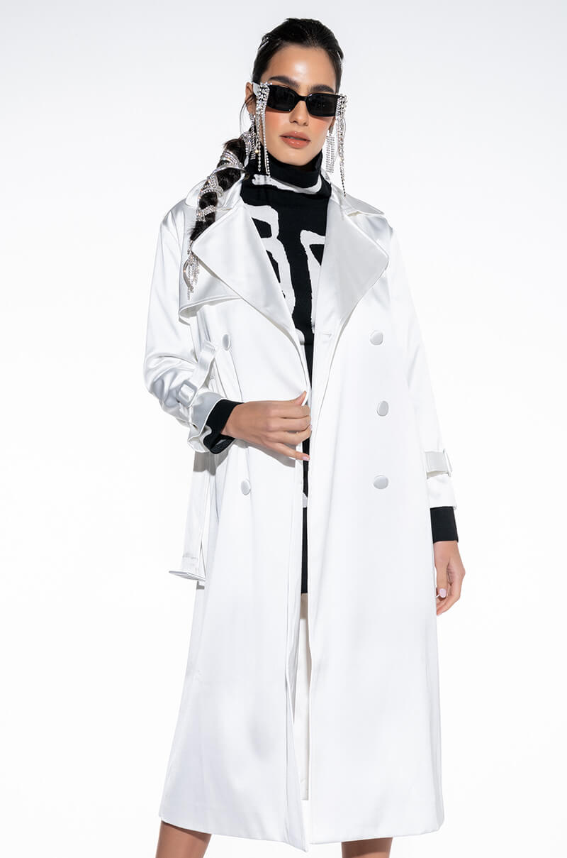 FOXY WHITE SATIN TRENCH