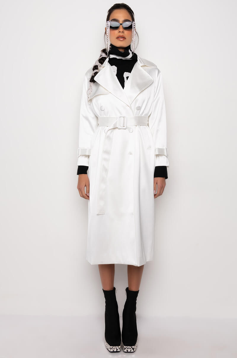 FOXY WHITE SATIN TRENCH