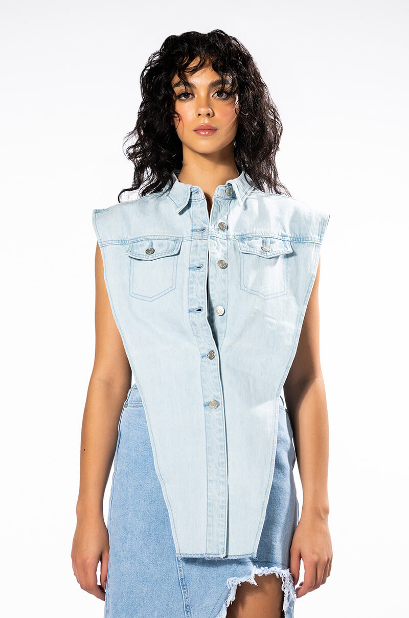 LIGHT WASH ANGLED DENIM VEST