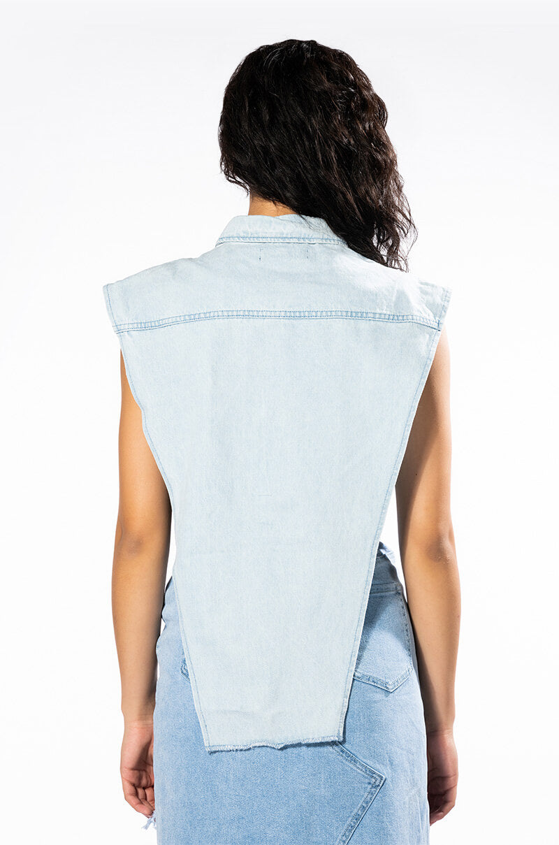 LIGHT WASH ANGLED DENIM VEST
