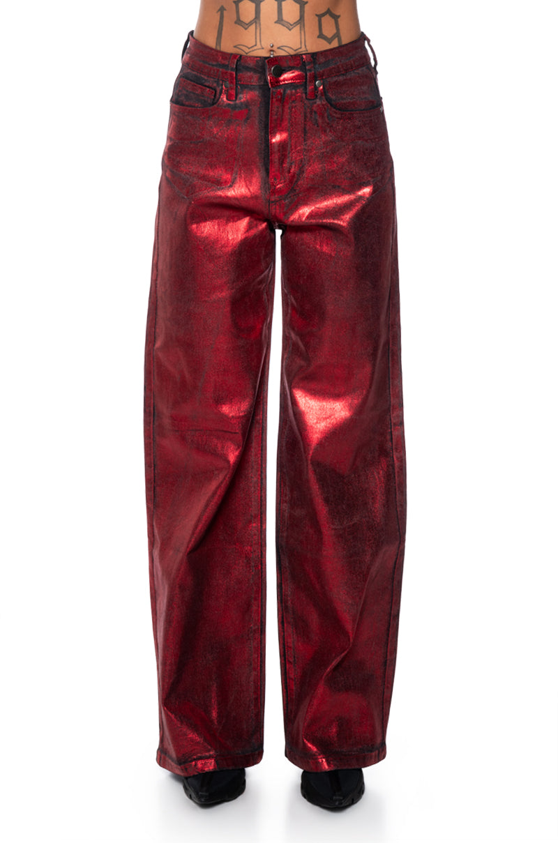 FULL RIDE METALLIC DENIM PANTS IN RED
