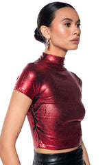 GEMINI SHORT SLEEVE MOCK NECK METALLIC TEE