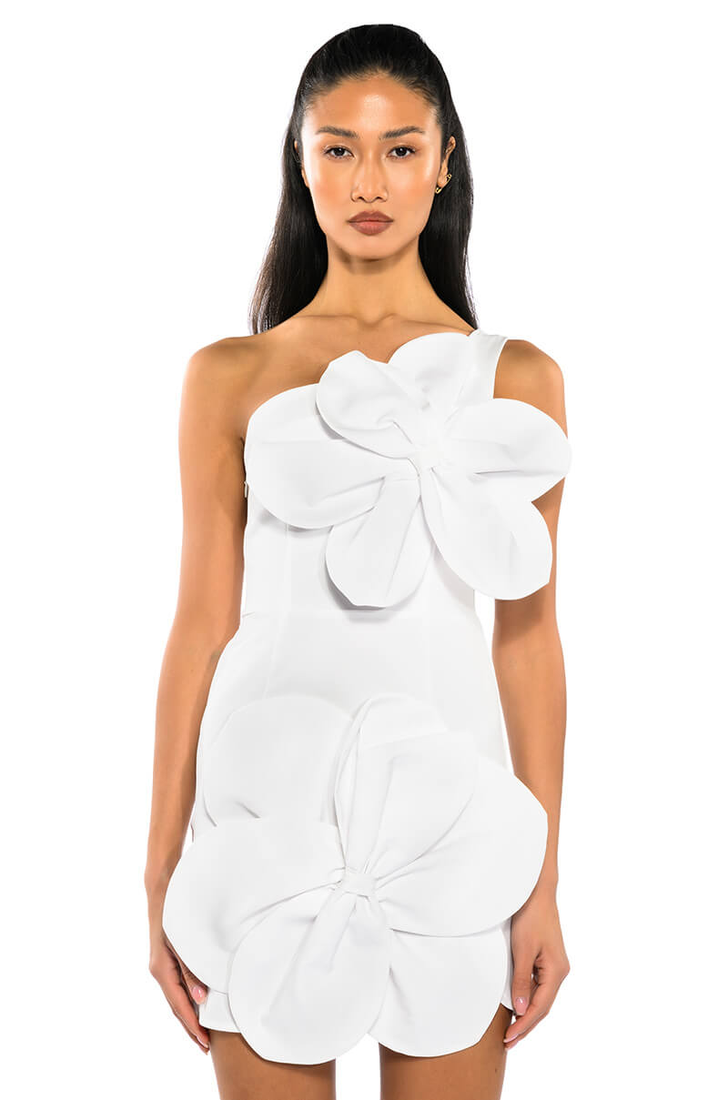 GEMMA FLORAL DETAIL ONE SHOULDER MINI DRESS