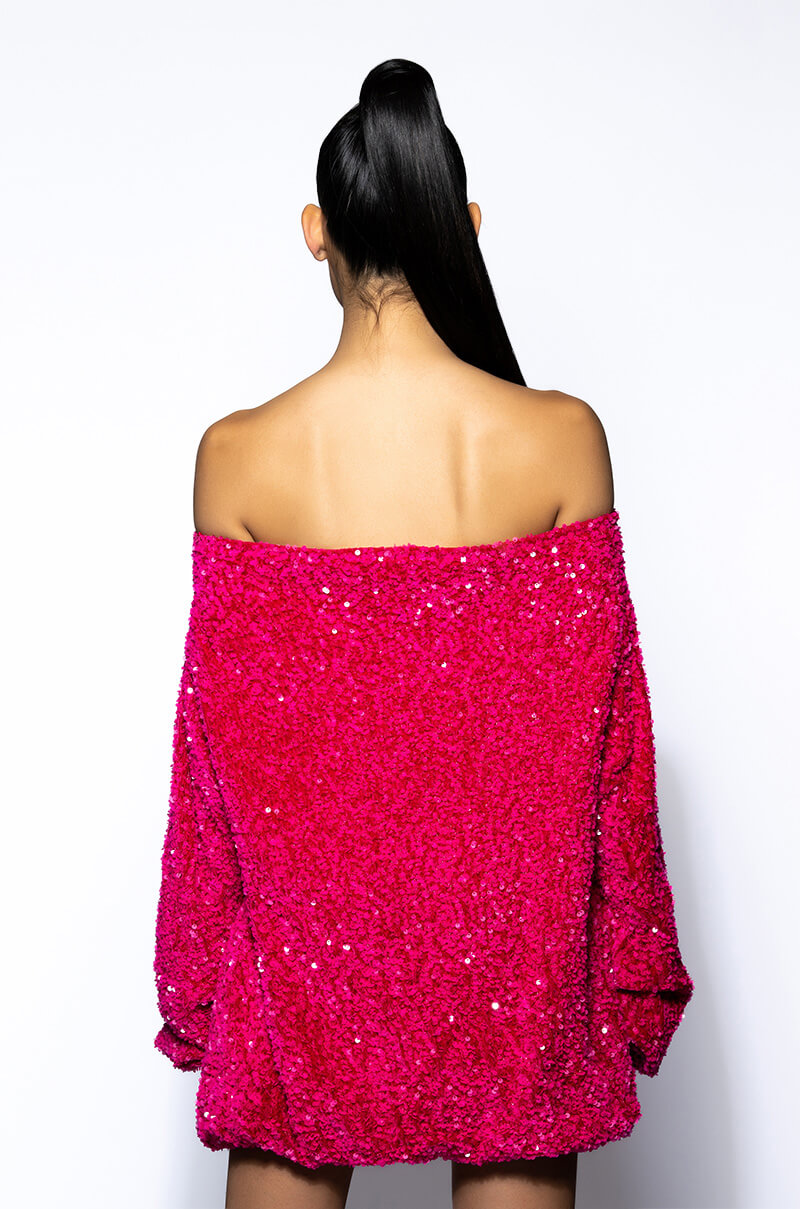 GEMMA OFF THE SHOULDER VOLUMINOUS SEQUIN MINI DRESS