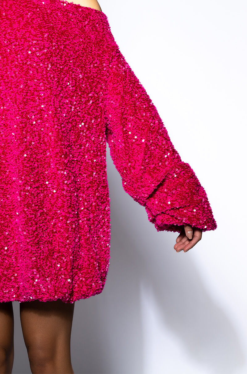GEMMA OFF THE SHOULDER VOLUMINOUS SEQUIN MINI DRESS
