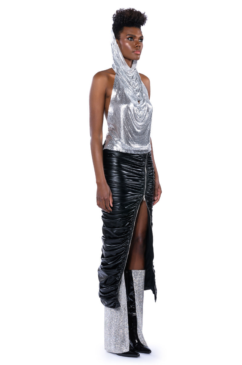 GIULIA FAUX LEATHER SKIRT WITH ZIPPER