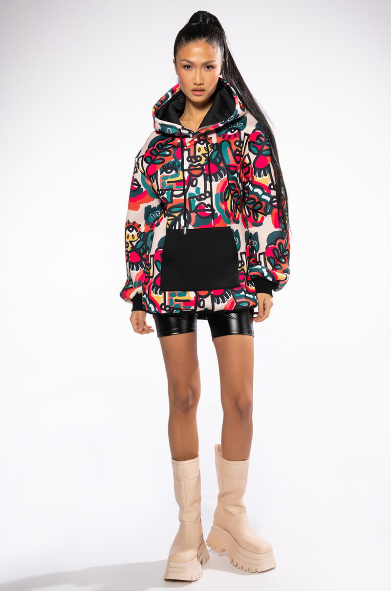 GO CRAZY PRINTED OVERSIZED HOODED SWEATSHIRT DRESS