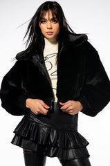 GRAZIE RUFFLE FAUX LEATHER MINI SKIRT