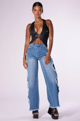 H-TOWN HOTTIE FAUX LEATHER HALTER TOP