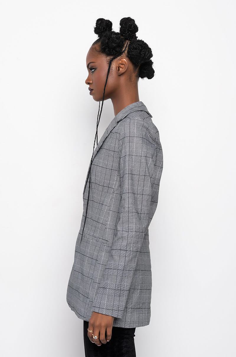 HALF AND HALF PLAID BLAZER WITH CHAIN