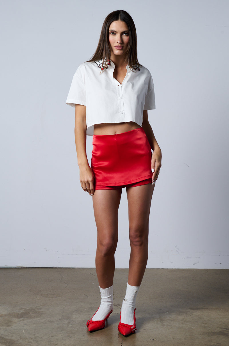 HANDS OFF BUTTON DOWN SHORT SLEEVE BLOUSE