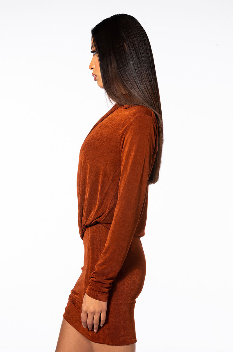 HAPPIER THAN EVER LONG SLEEVE COLLARED MINI DRESS
