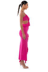 HAPPY SPIRITS RUFFLE KNIT MAXI DRESS