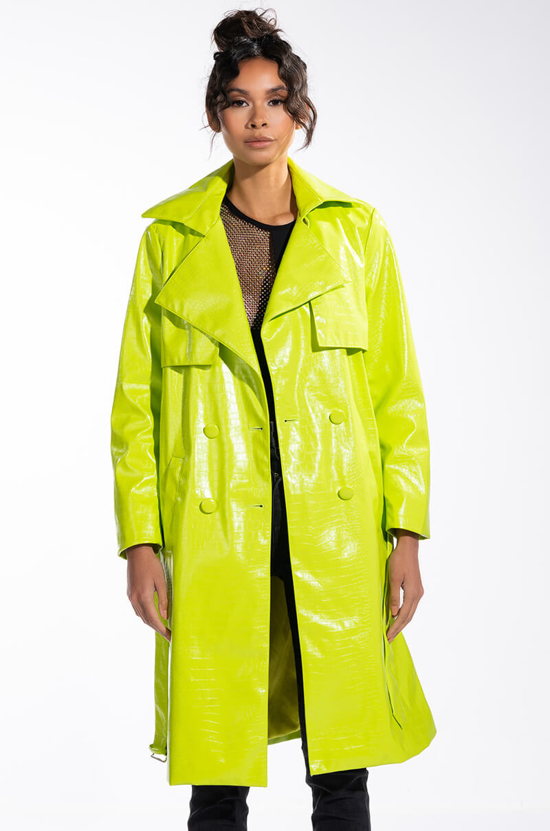 HEARTS ON FIRE NEON CROC TRENCH JACKET