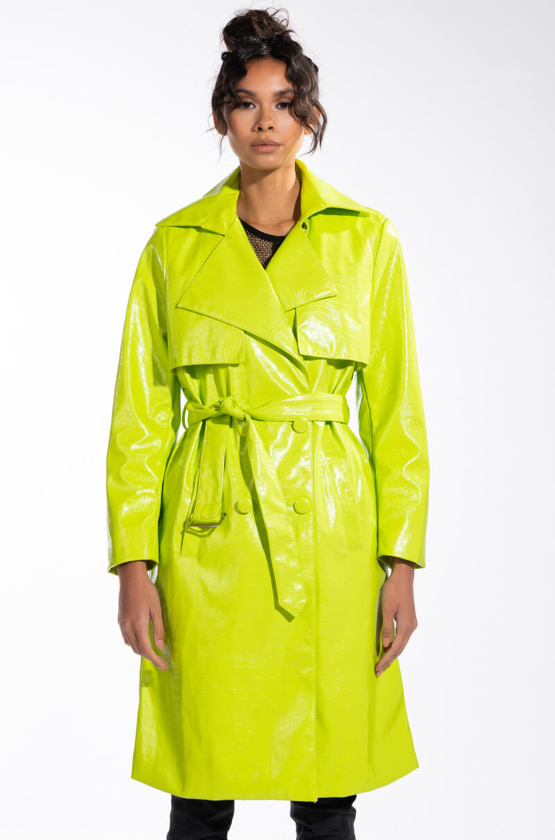HEARTS ON FIRE NEON CROC TRENCH JACKET