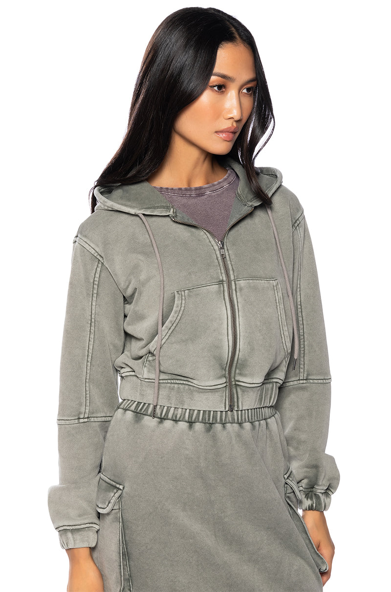 HURRICANE CROPPED ZIP UP HOODIE