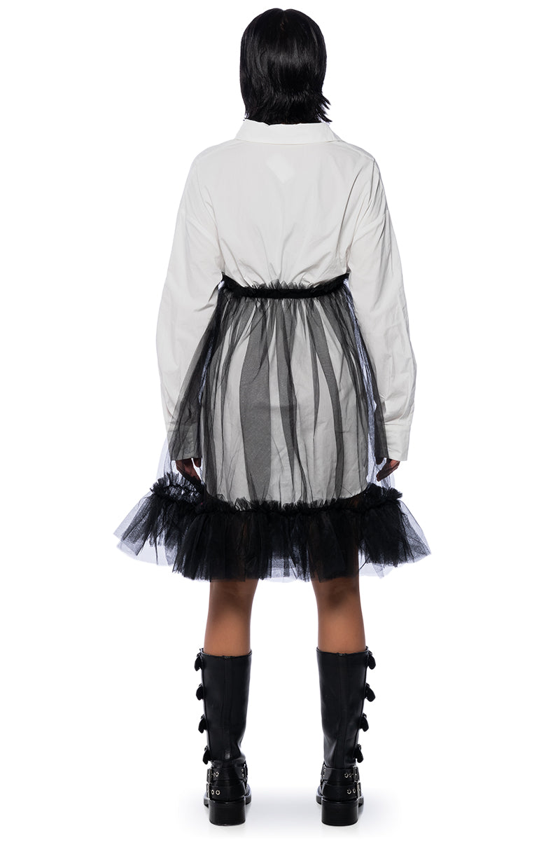 HE'S A TULLE POPLIN MINI DRESS