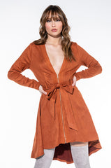 HEY THERE MINI LONG SLEEVE SUEDE DRESS