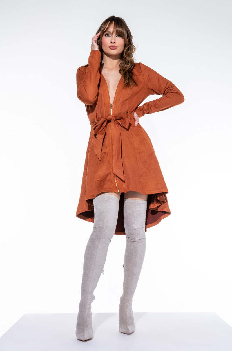 HEY THERE MINI LONG SLEEVE SUEDE DRESS