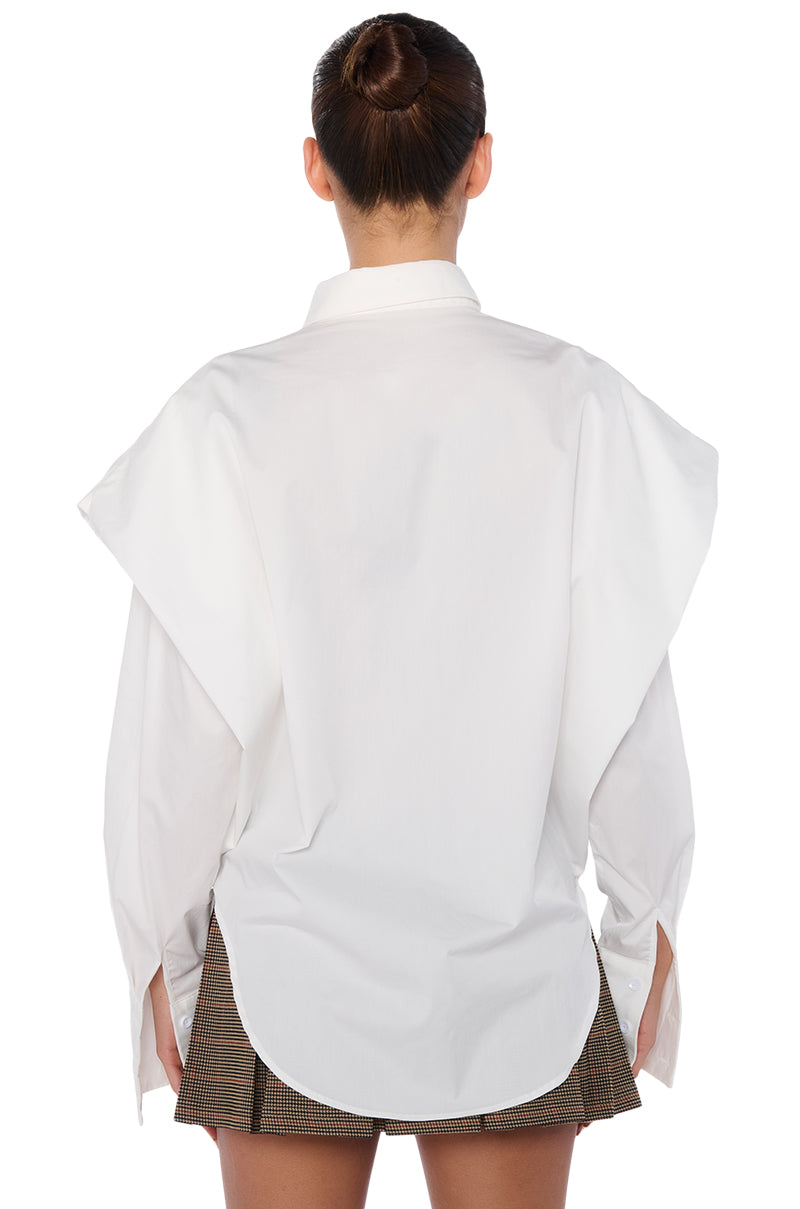 HIGH POINTED SHOULDER BUTTON DOWN POPLIN SHIRT