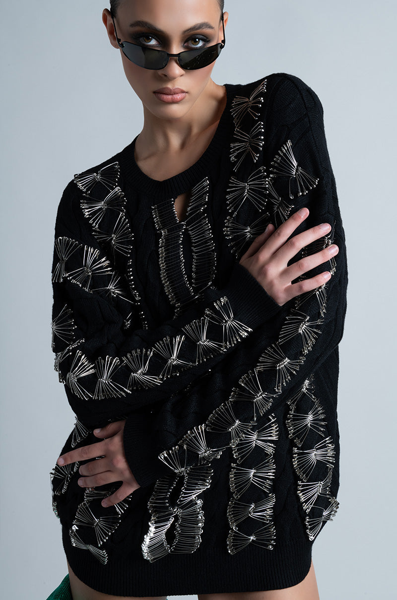HIS LOSS SAFETY PIN DETAIL SWEATER