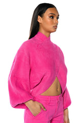 HONEY CROSS FRONT FUZZY SWEATER