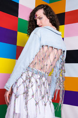 I AM ME CLYDE RAINBOW RHINESTONE CORD DENIM JACKET
