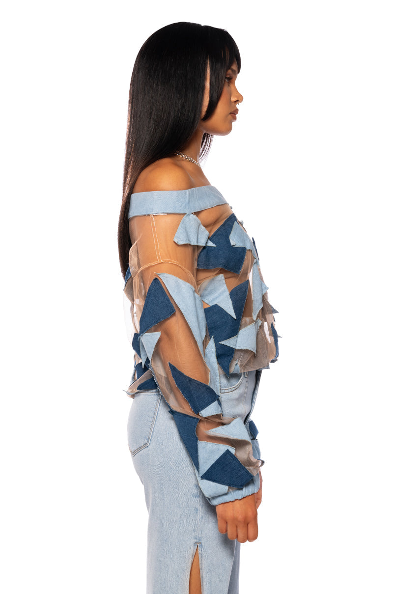 I SPY DENIM PATCHWORK OVERSIZED SHIRT