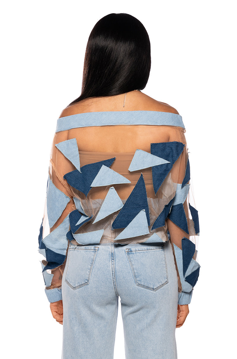 I SPY DENIM PATCHWORK OVERSIZED SHIRT