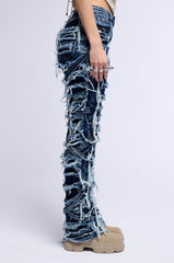 IMANI SUPER DISTRESSED RELAXED FIT JEANS IN DARK BLUE