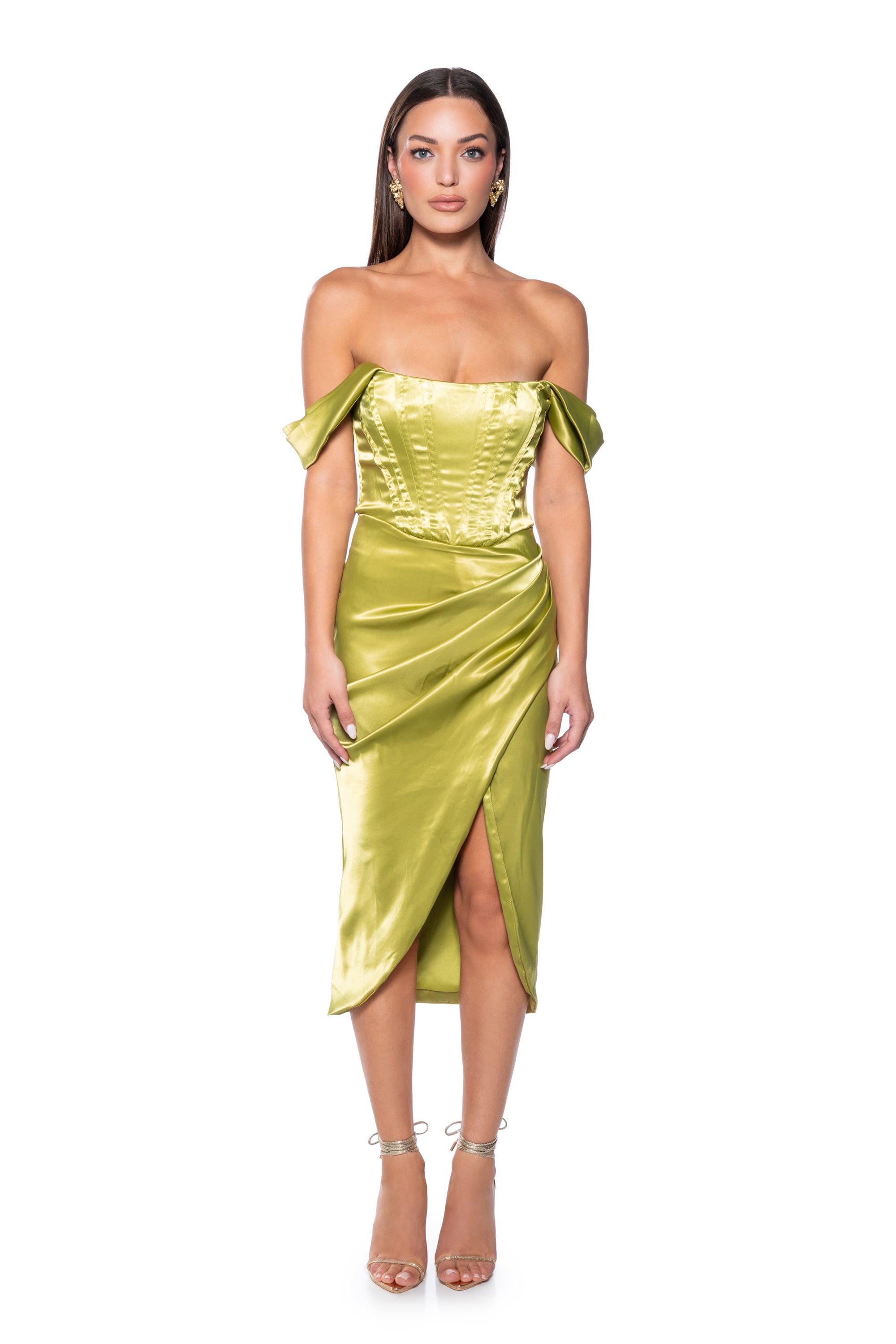 IMPRESSED BY ME SATIN CORSET MIDI DRESS