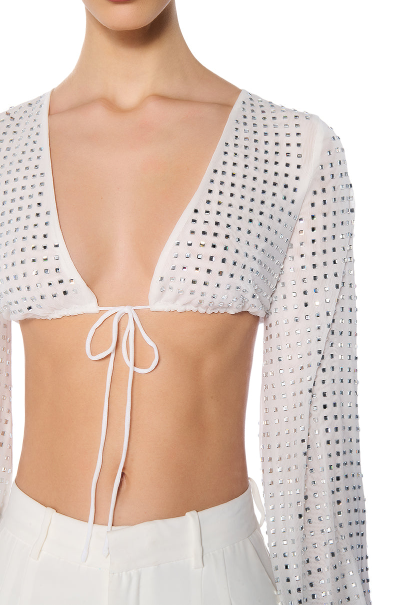 IN THE GROOVE TIE FRONT RHINESTONE TOP