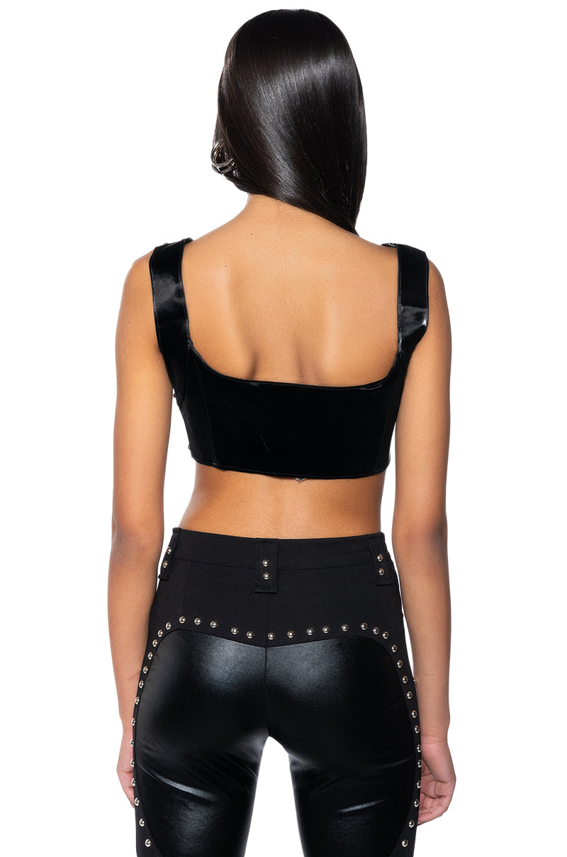 INTRICATE DETAILS SLEEVELESS LACE UP BRALETTE TOP
