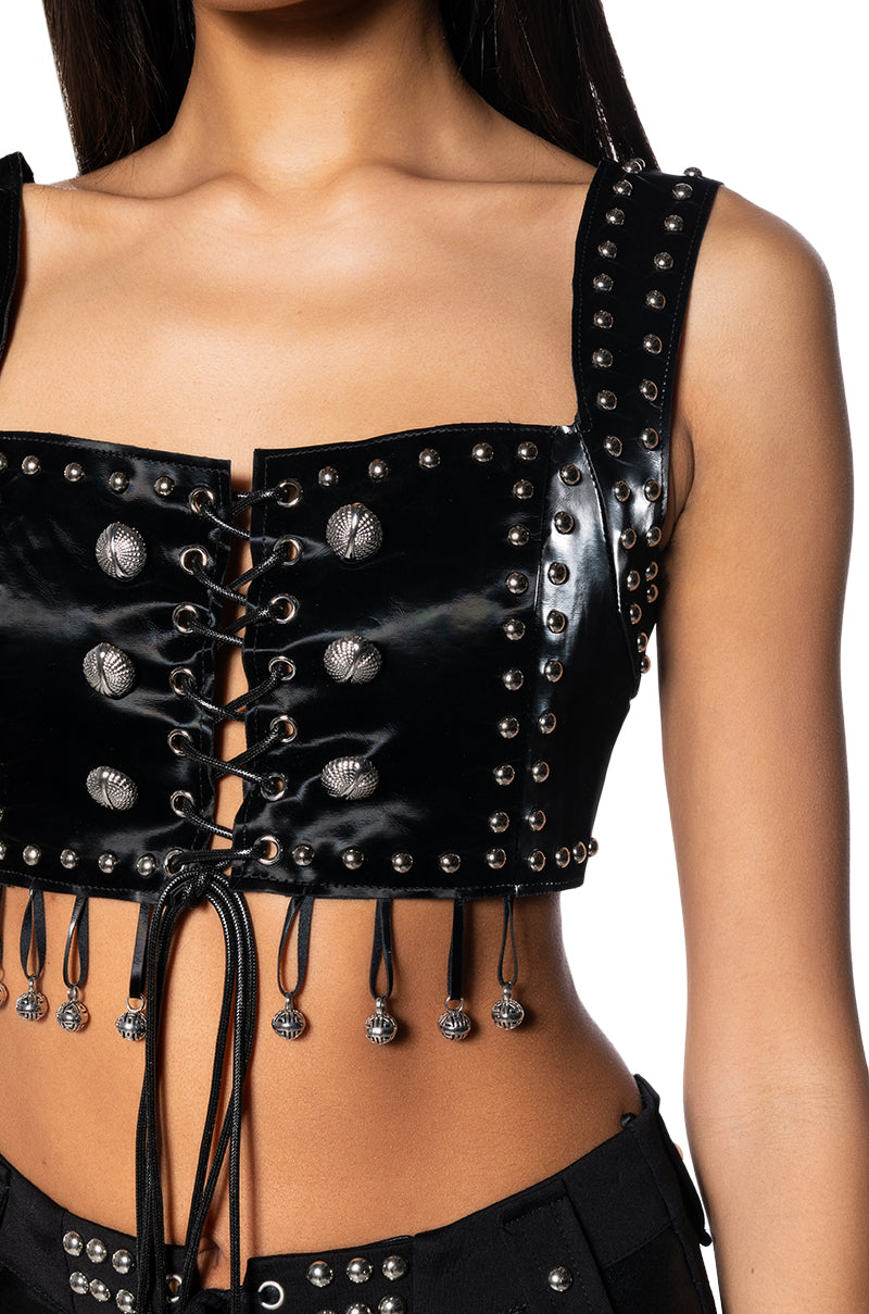 INTRICATE DETAILS SLEEVELESS LACE UP BRALETTE TOP