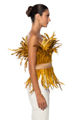 ISLA STATEMENT STRAPLESS FEATHER TOP