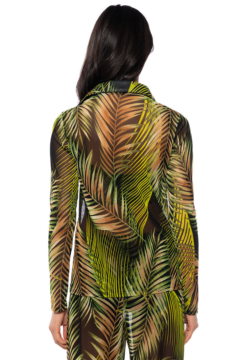 ISLAND ESCAPE MESH BUTTON DOWN TOP
