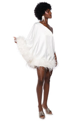 ISNT IT LOVELY ONE SHOULDER FEATHER HEM MINI DRESS IN WHITE